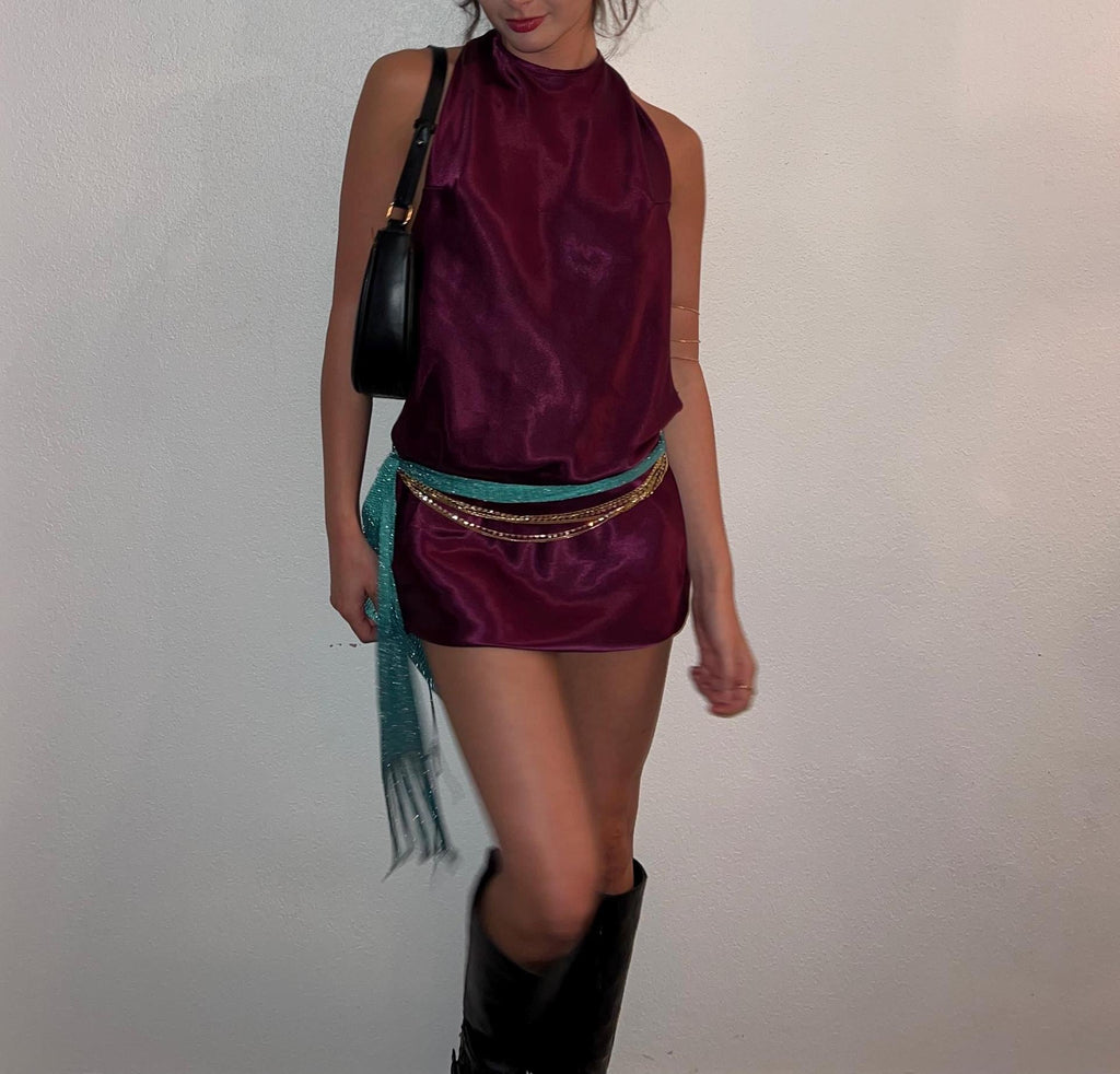 Silk Halter Backless Mini Dress