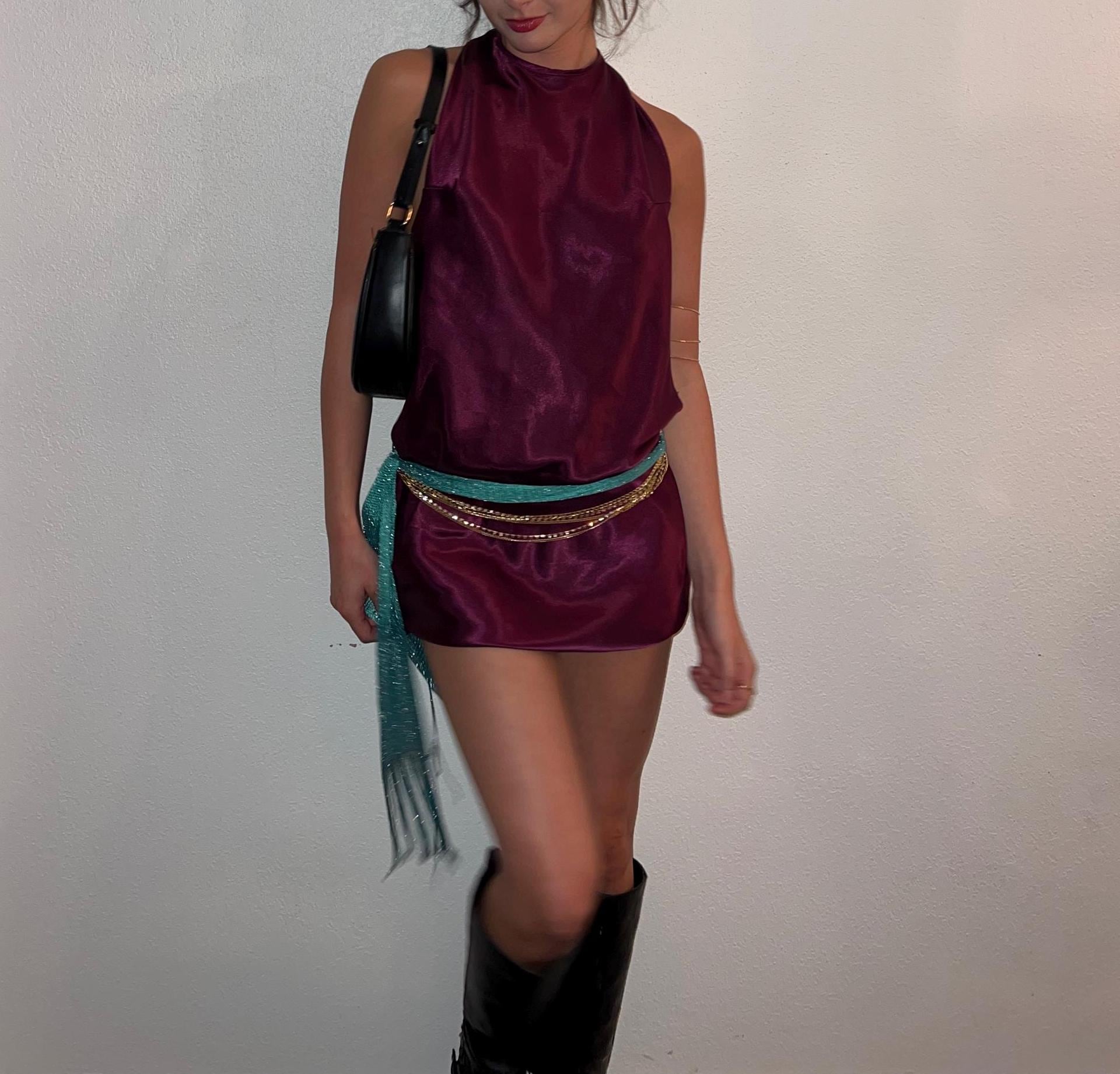 Silk Halter Backless Mini Dress